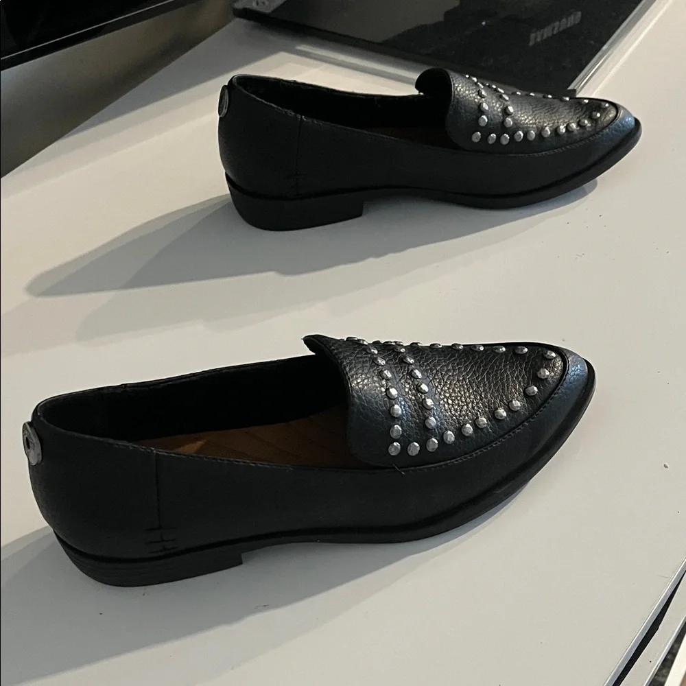 Blowfish Harper Black Loafers with Silver Studded Slip on Vegan Loafers Size 7.5